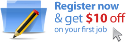 Register now & get $10 off on your first job